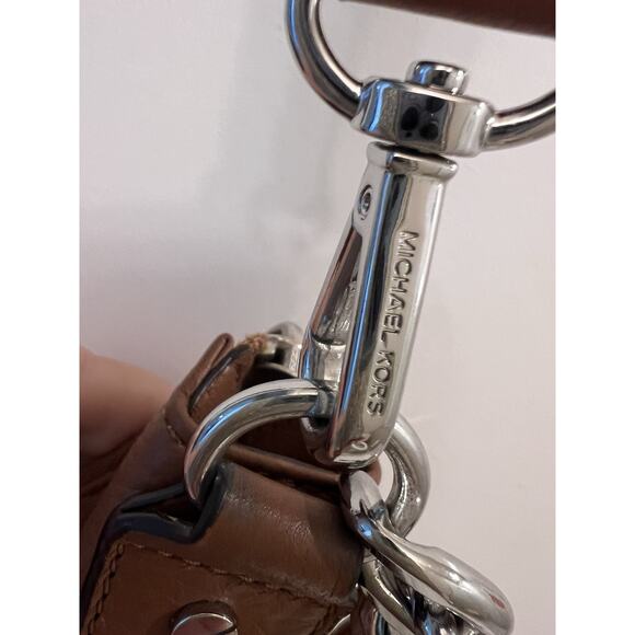 MICHAEL KORS Crossbody w/ Chain Top Handle Handbag Camel Brown Soft Leather - Picture 11 of 15